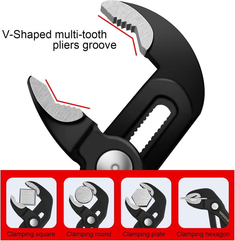WISEUP Groove Joint Pliers Set - Fast Adjustable 7 & 10 Inch Water Pumper With Smooth Jaw - Tongue and Groove Wrench for Channel Home Repair, Gripping Nuts, Bolts, Pipe - Image 2